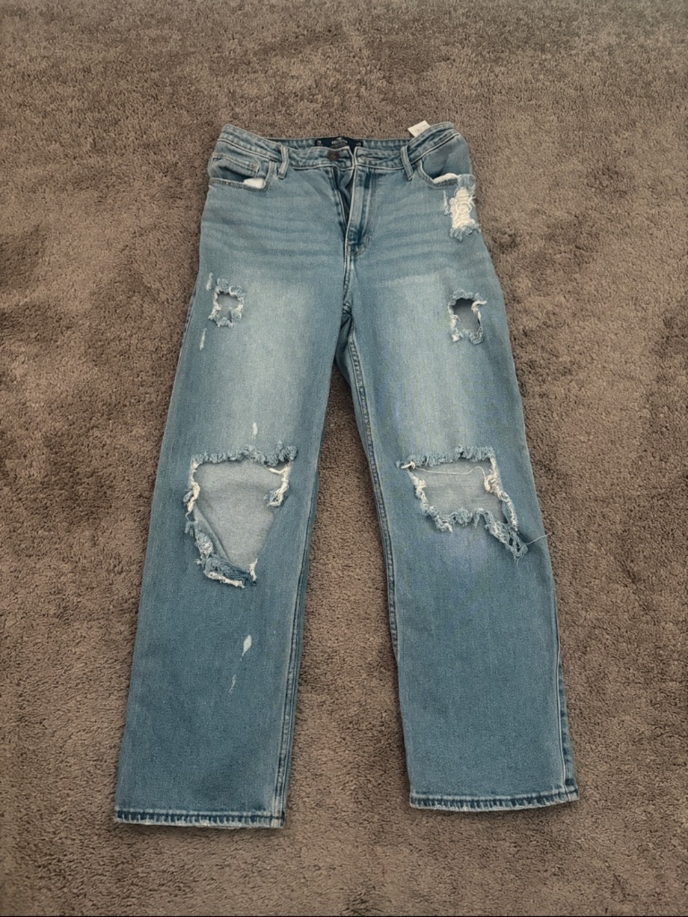 Hollister Light Blue Distressed Straight-Leg Jeans